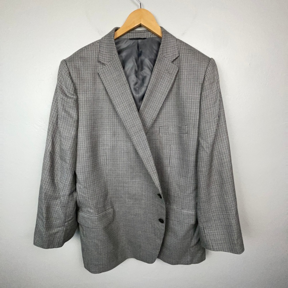 Ralph Ralph Lauren Sport Coat Men 54L Silk Wool Gray Houndstooth Blazer Academia